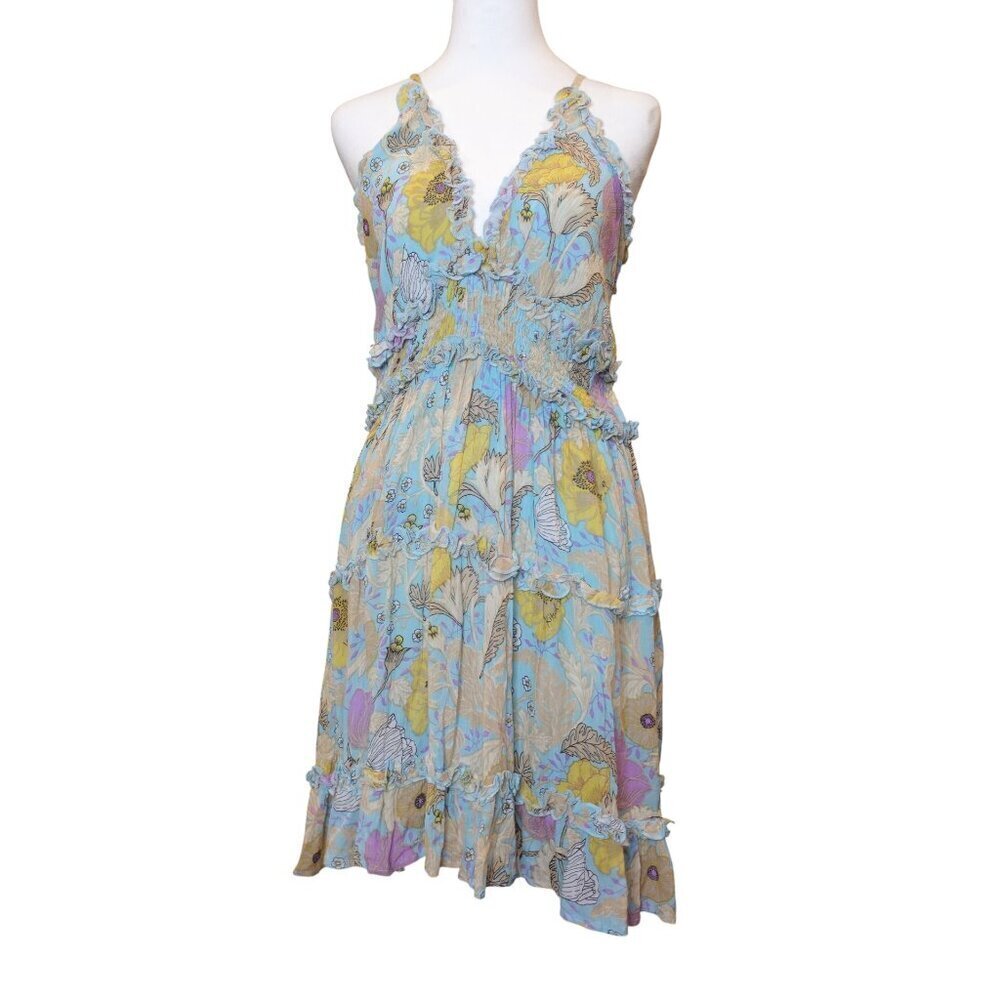 Barok Paris Floral Ruffle V-Neck sundress cross back Rayon multicolor Women's M - Picture 2 of 11